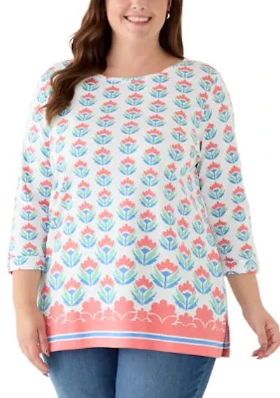 Plus 3/4 Sleeve Tunic with Tab Border