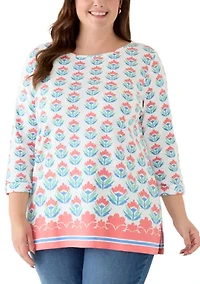 Plus 3/4 Sleeve Tunic with Tab Border