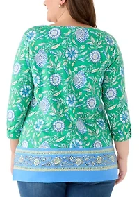 Plus 3/4 Sleeve Tunic with Tab Border