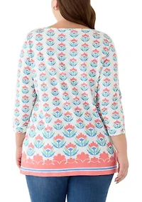 Plus 3/4 Sleeve Tunic with Tab Border