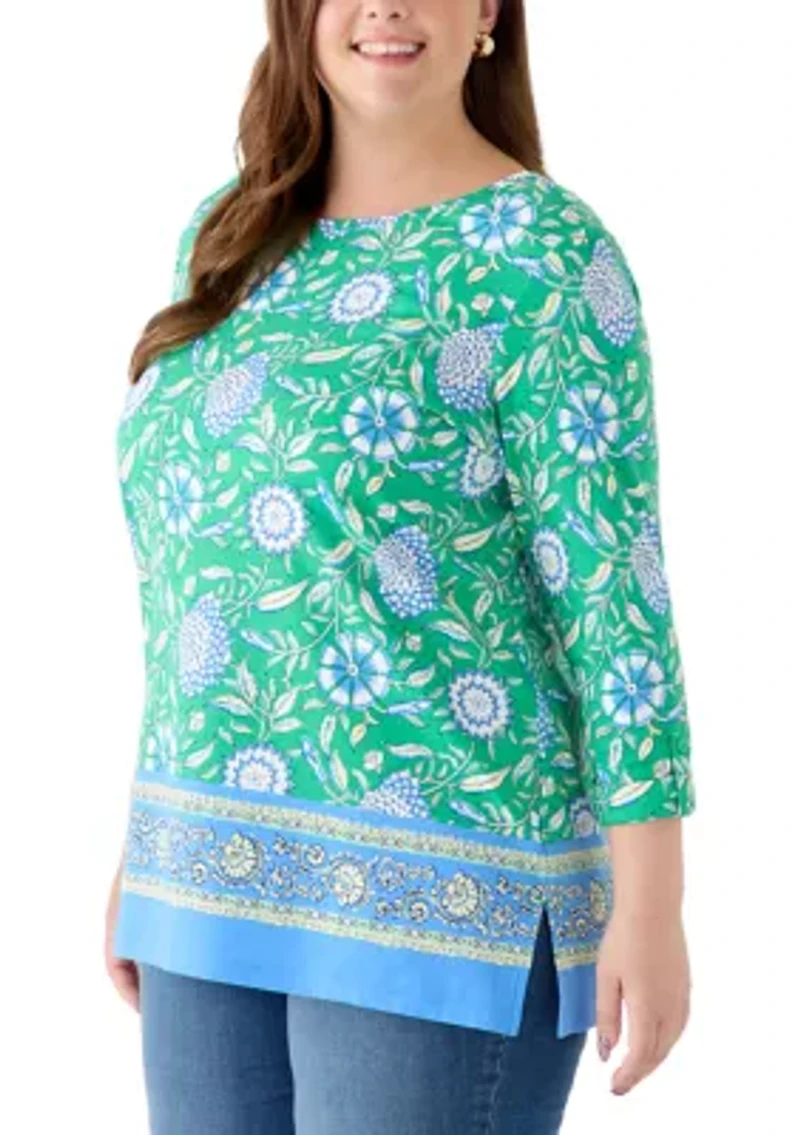 Plus 3/4 Sleeve Tunic with Tab Border