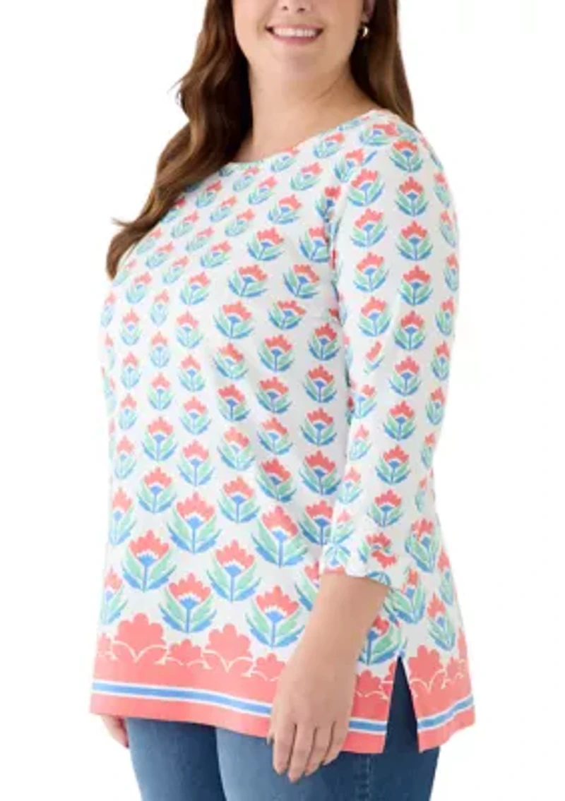 Plus 3/4 Sleeve Tunic with Tab Border
