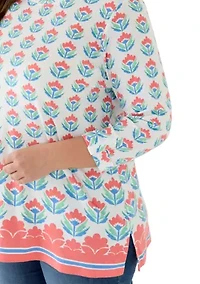 Plus 3/4 Sleeve Tunic with Tab Border