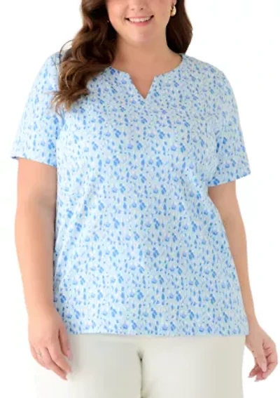 Plus Short Sleeve Split Neck T-Shirt