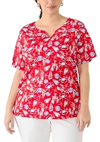 Plus Short Sleeve Split Neck T-Shirt