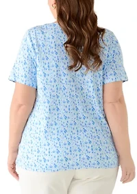 Plus Short Sleeve Split Neck T-Shirt