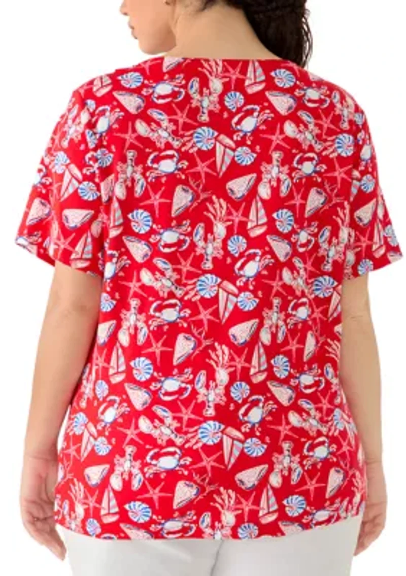 Plus Short Sleeve Split Neck T-Shirt