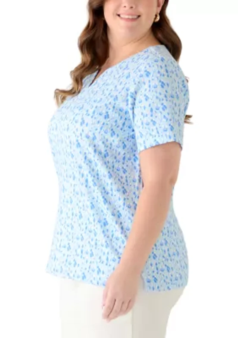 Plus Short Sleeve Split Neck T-Shirt