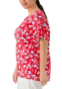 Plus Short Sleeve Split Neck T-Shirt