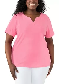 Plus Short Sleeve Split Neck Heather T-Shirt