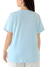 Plus Short Sleeve Split Neck Heather T-Shirt