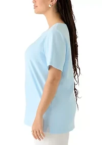 Plus Short Sleeve Split Neck Heather T-Shirt