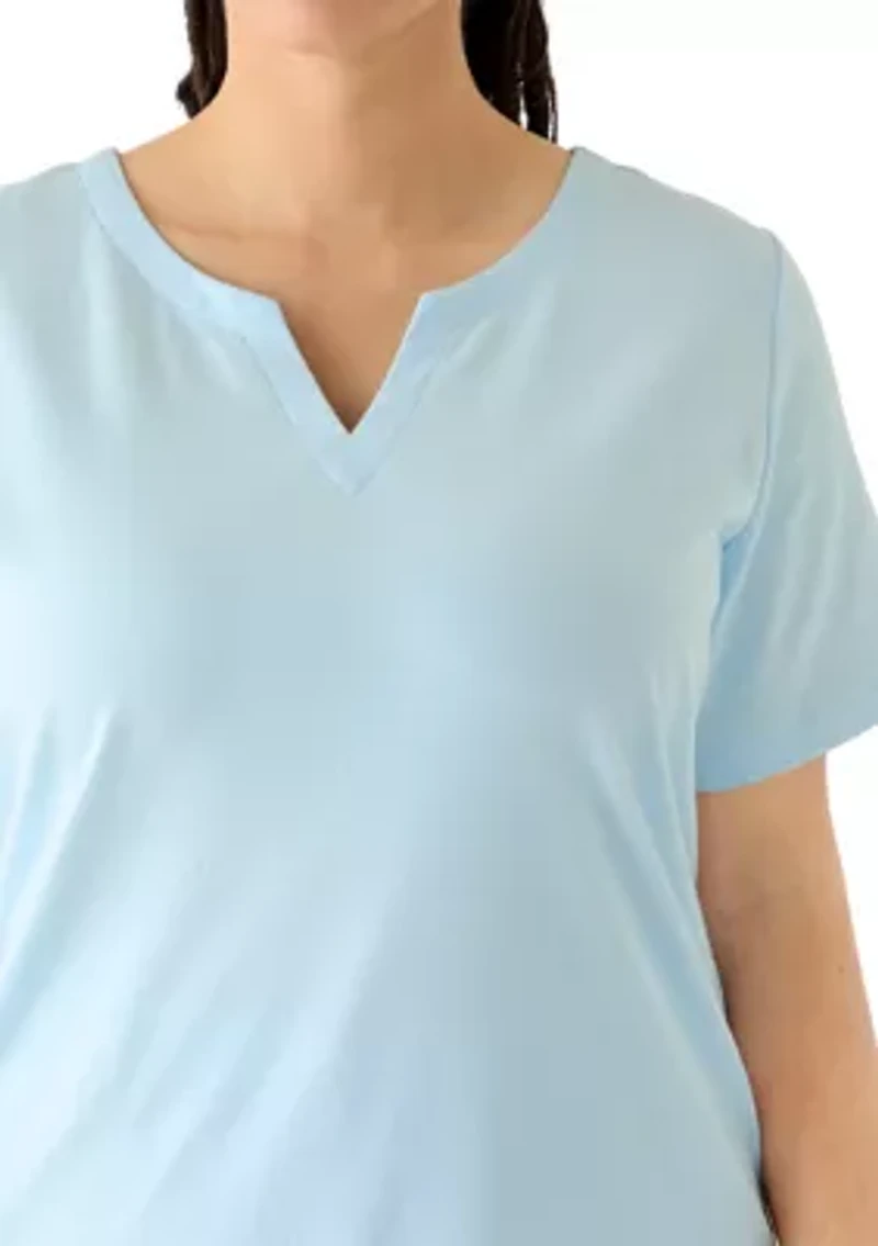 Plus Short Sleeve Split Neck Heather T-Shirt