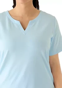 Plus Short Sleeve Split Neck Heather T-Shirt