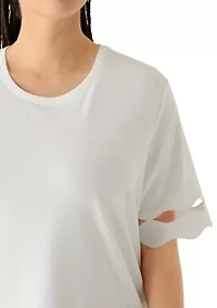 Plus Elbow Sleeve T-Shirt with Scallop Details