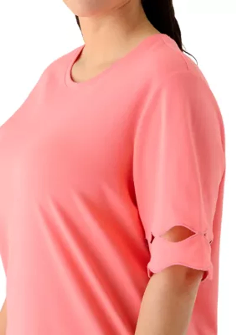 Plus Elbow Sleeve T-Shirt with Scallop Details