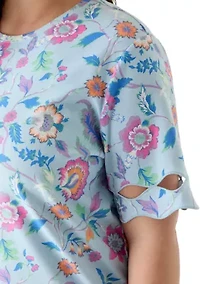 Plus Elbow Sleeve T-Shirt with Scallop Details