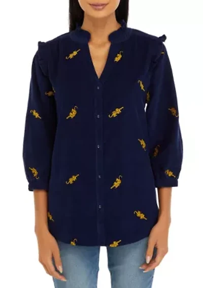 Corduroy Button Front Top