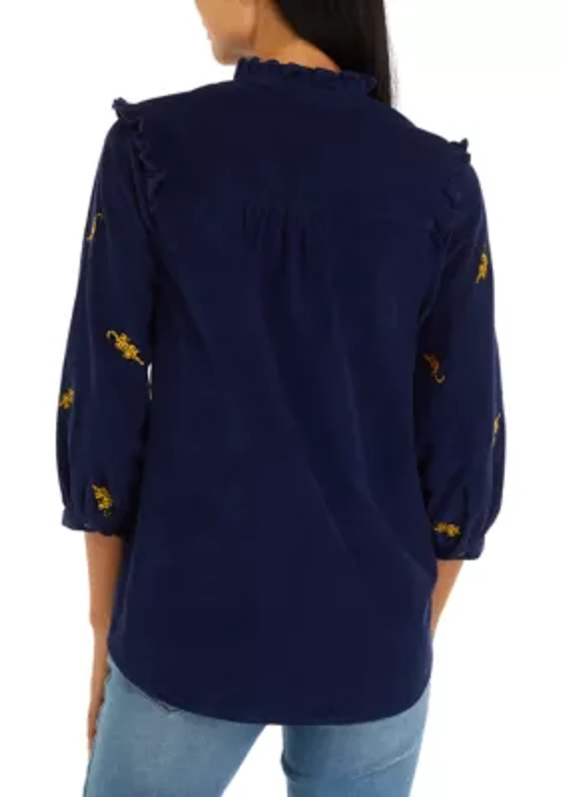 Corduroy Button Front Top