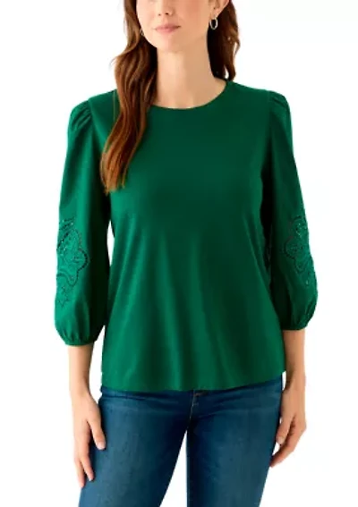 Women's 3/4 Embroidered Sleeve T-Shirt