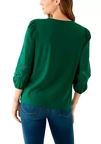 Women's 3/4 Embroidered Sleeve T-Shirt