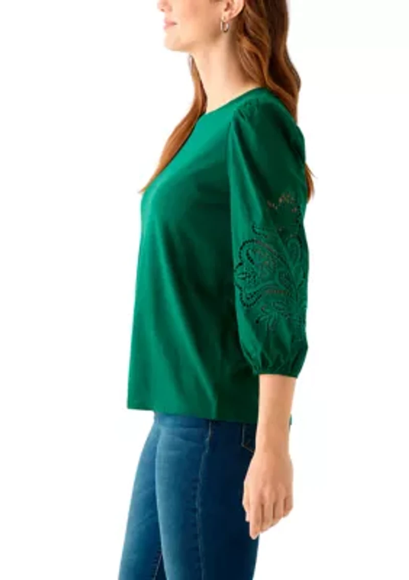 Women's 3/4 Embroidered Sleeve T-Shirt
