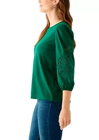 Women's 3/4 Embroidered Sleeve T-Shirt
