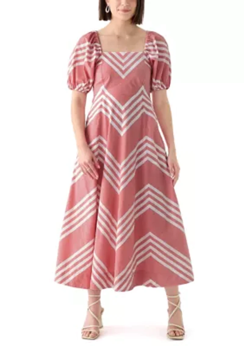 Women's Short Sleeve Printed Square Neck Maxi Dress