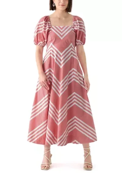 Women's Short Sleeve Printed Square Neck Maxi Dress
