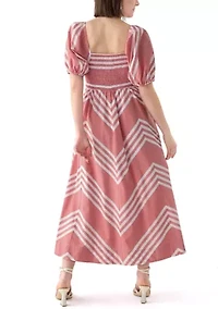 Women's Short Sleeve Printed Square Neck Maxi Dress