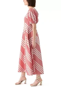 Women's Short Sleeve Printed Square Neck Maxi Dress