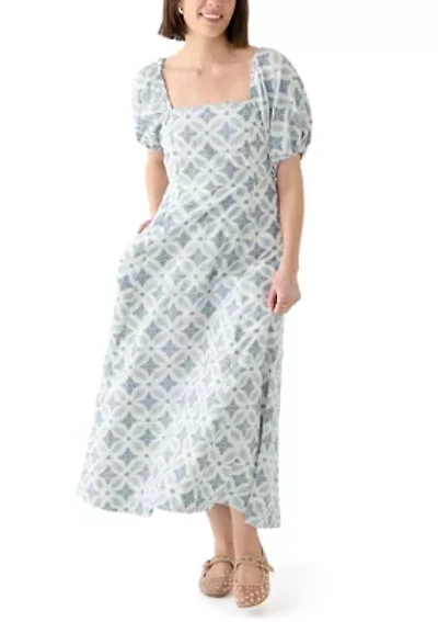 Women's Short Sleeve Printed Square Neck Maxi Dress