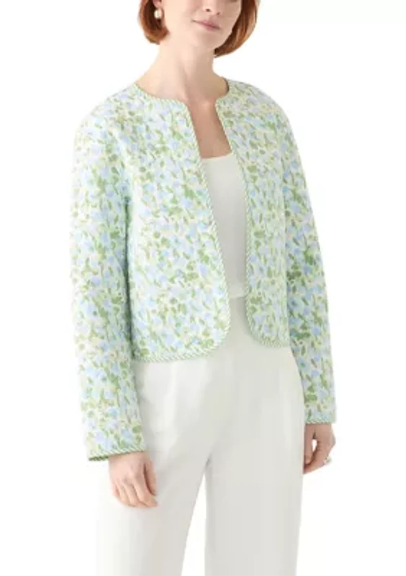 Plus Long Sleeve Floral Quilted Jacket