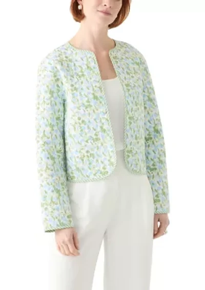 Plus Long Sleeve Floral Quilted Jacket