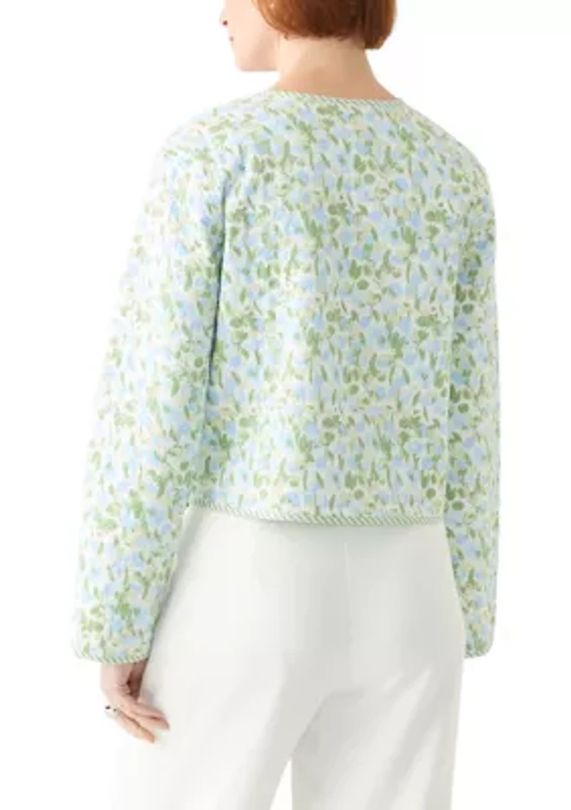 Plus Long Sleeve Floral Quilted Jacket