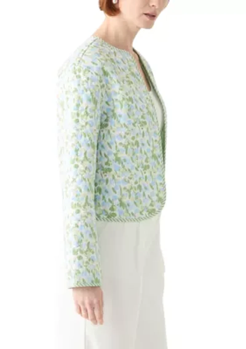 Plus Long Sleeve Floral Quilted Jacket