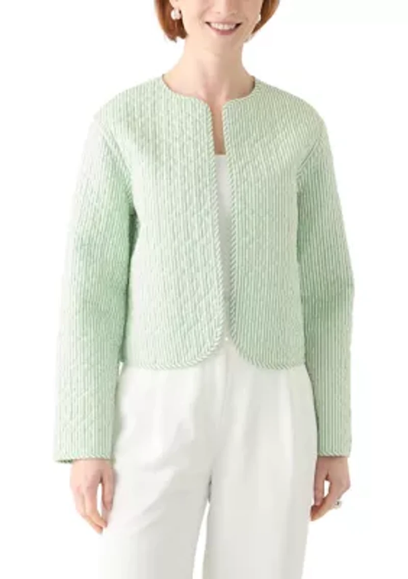 Plus Long Sleeve Floral Quilted Jacket
