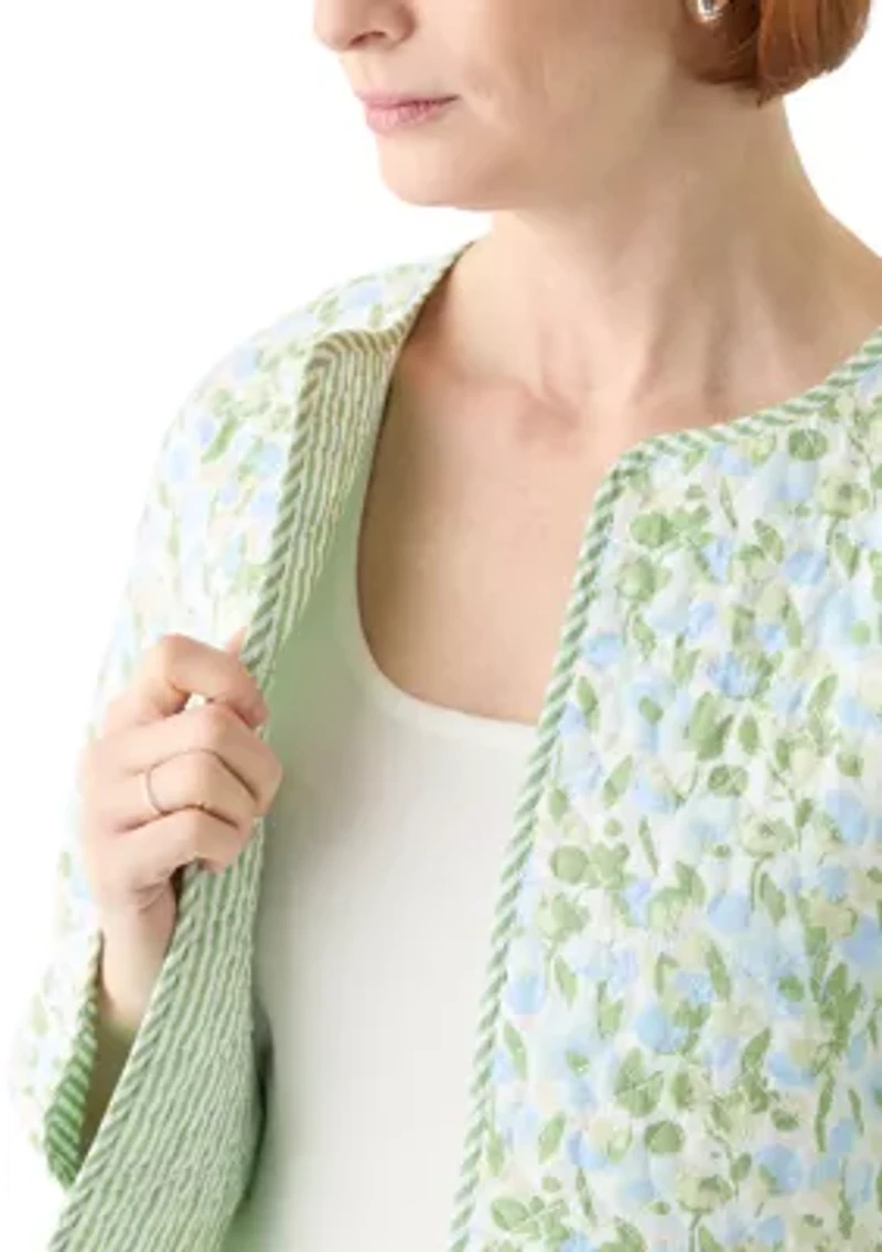 Plus Long Sleeve Floral Quilted Jacket