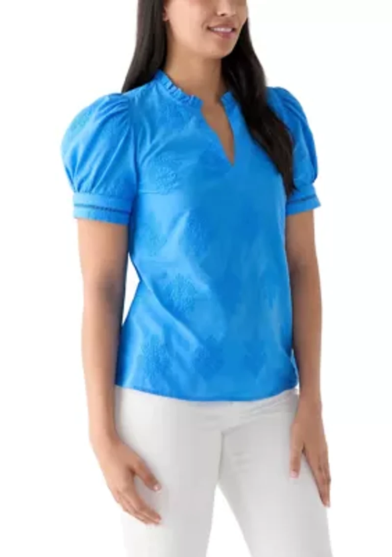 Women's Short Sleeve Embroidered Woven Top