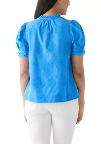 Women's Short Sleeve Embroidered Woven Top