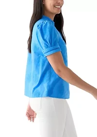 Women's Short Sleeve Embroidered Woven Top