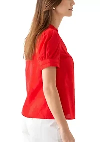 Women's Short Sleeve Embroidered Woven Top