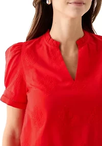 Women's Short Sleeve Embroidered Woven Top