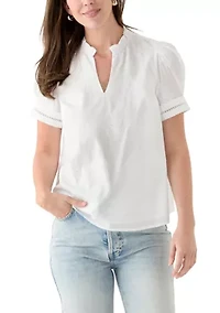 Women's Short Sleeve Embroidered Woven Top