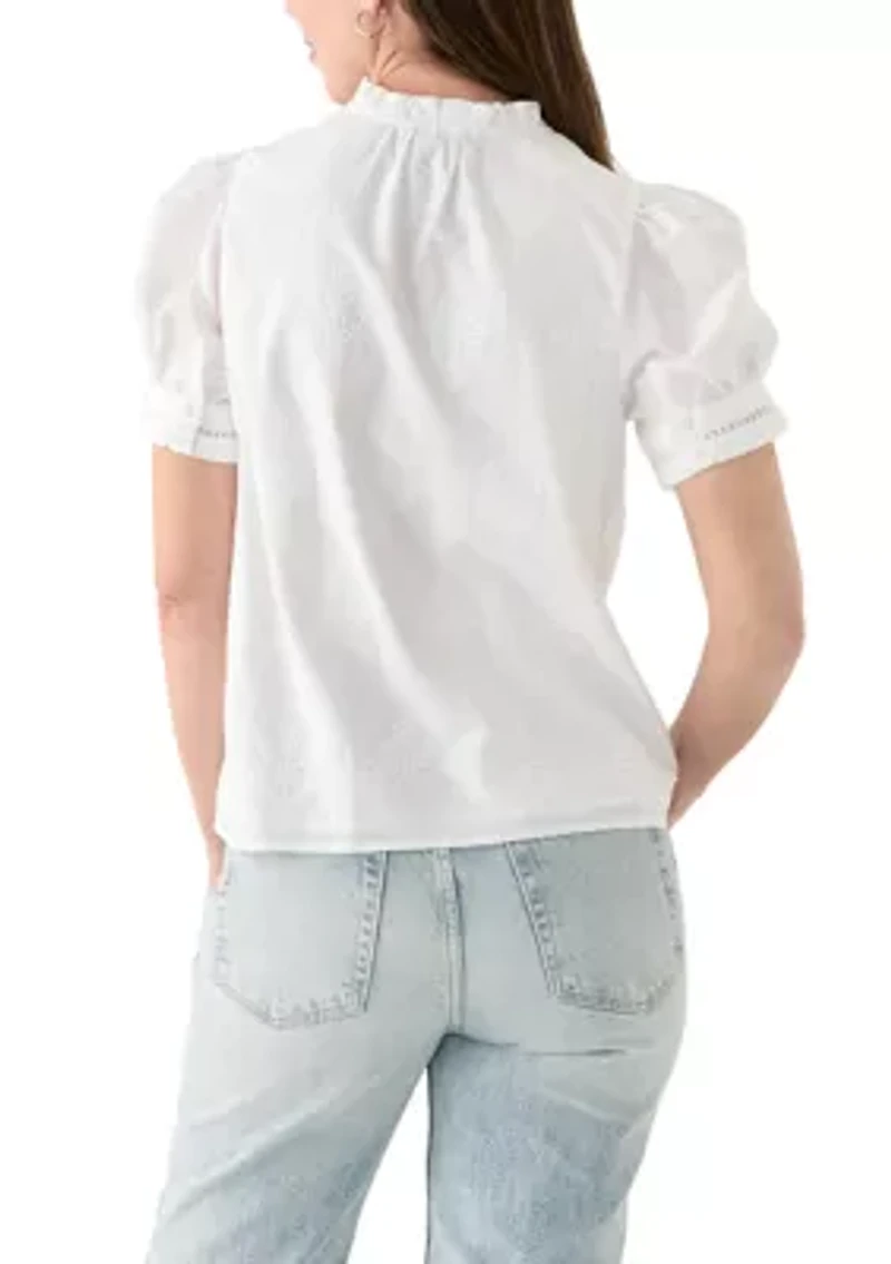 Women's Short Sleeve Embroidered Woven Top