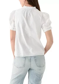 Women's Short Sleeve Embroidered Woven Top