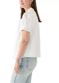 Women's Short Sleeve Embroidered Woven Top