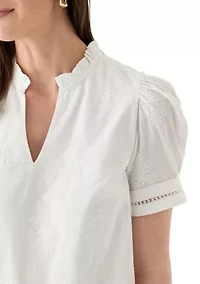 Women's Short Sleeve Embroidered Woven Top