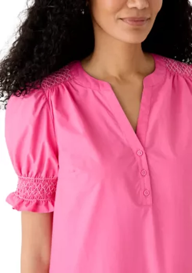 Women's Short Smocked Sleeve Shirtdress