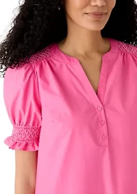 Women's Short Smocked Sleeve Shirtdress